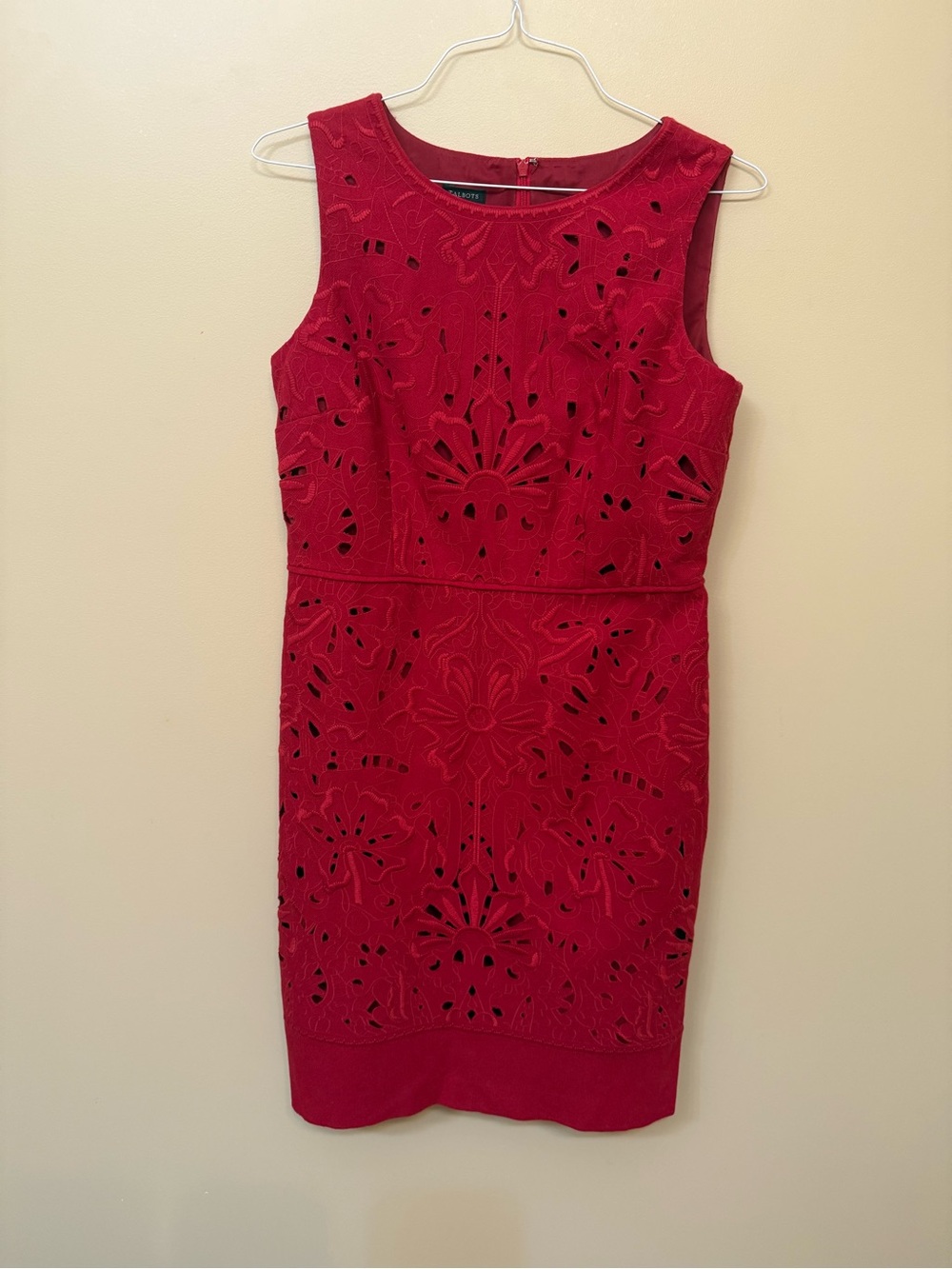 Talbots Red Sleeveless Laser-Cut Sheath Dress